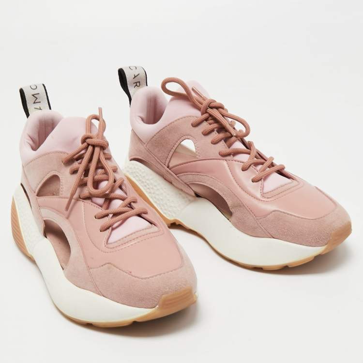 Pre Owned Stella McCartney Pink Faux Leather and Faux Suede Cut Out Eclypse Sneakers Size 38