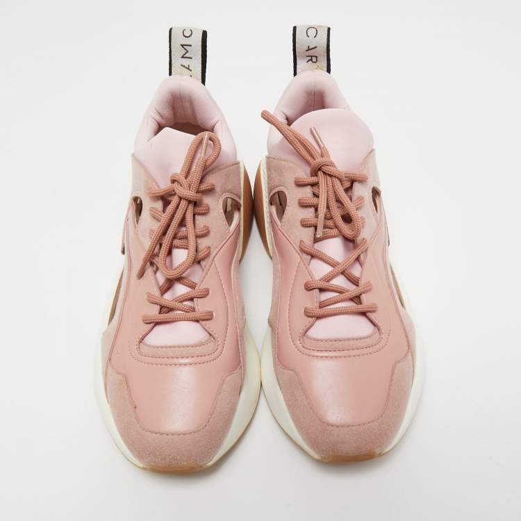 Pre Owned Stella McCartney Pink Faux Leather and Faux Suede Cut Out Eclypse Sneakers Size 38