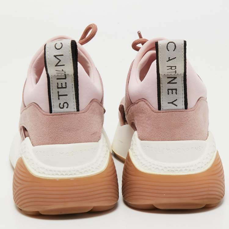 Pre Owned Stella McCartney Pink Faux Leather and Faux Suede Cut Out Eclypse Sneakers Size 38