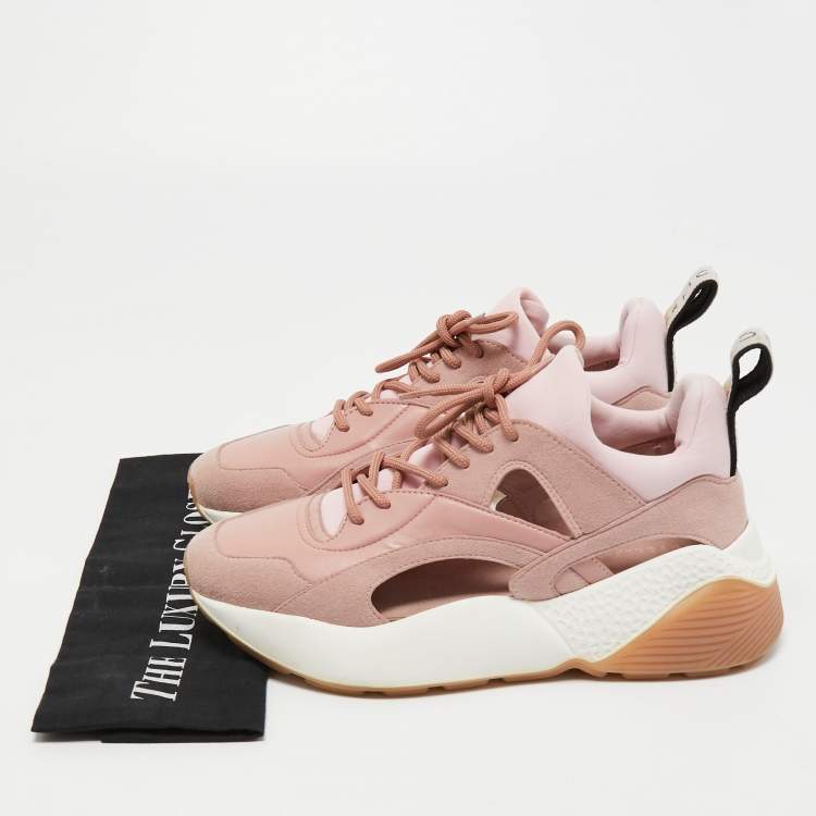 Pre Owned Stella McCartney Pink Faux Leather and Faux Suede Cut Out Eclypse Sneakers Size 38