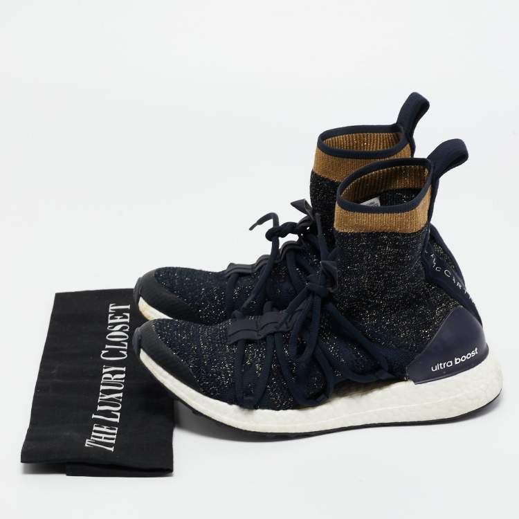 Pre Owned Stella McCartney x Adidas Navy Blu Knit Fabric Y-3 Ultra Boost X Sneakers Size 38