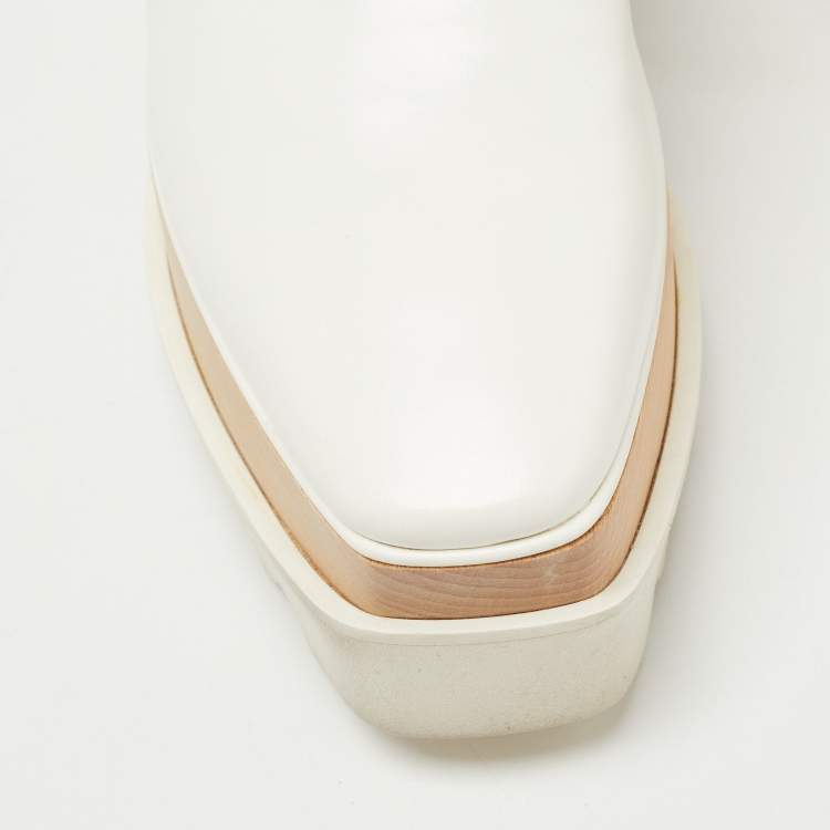 Pre Owned Stella McCartney White Faux Leather Elyse Slingback Platform Sneakers Size 37.5