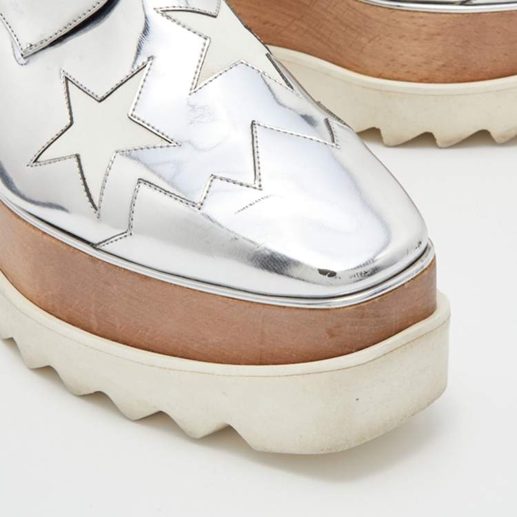مملوكة مسبقًا Stella McCartney Silver/White Faux Patent Leather Elyse Platform Derby Sneakers Size 39.5