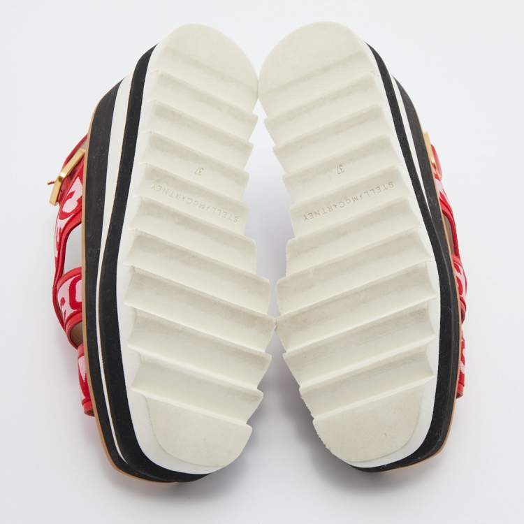 Pre Owned Stella McCartney Red/Pink Striped Fabric Platform Sandals Size 37