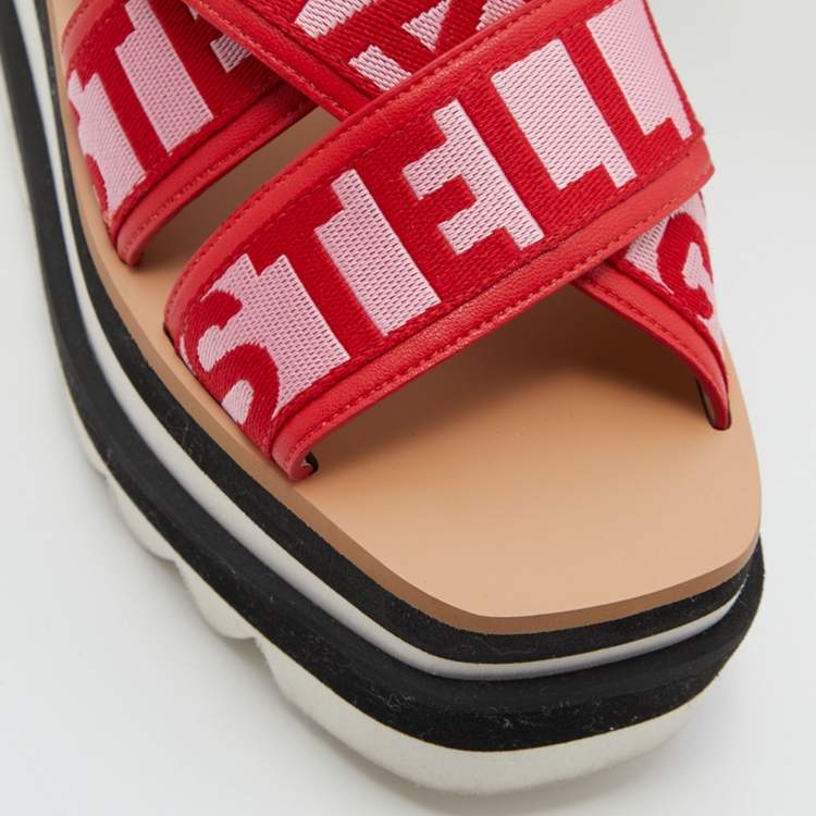 Pre Owned Stella McCartney Red/Pink Striped Fabric Platform Sandals Size 37