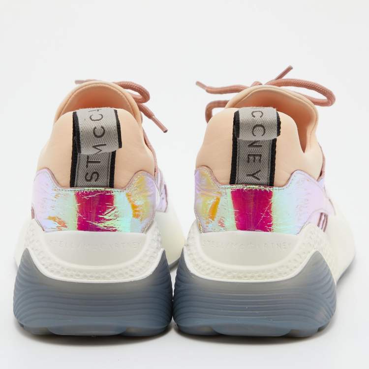 Pre Owned Stella McCartney Multicolor Holographic Faux Leather and Neoprene Sneakers Size 38