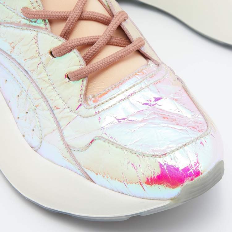 Pre Owned Stella McCartney Multicolor Holographic Faux Leather and Neoprene Sneakers Size 38