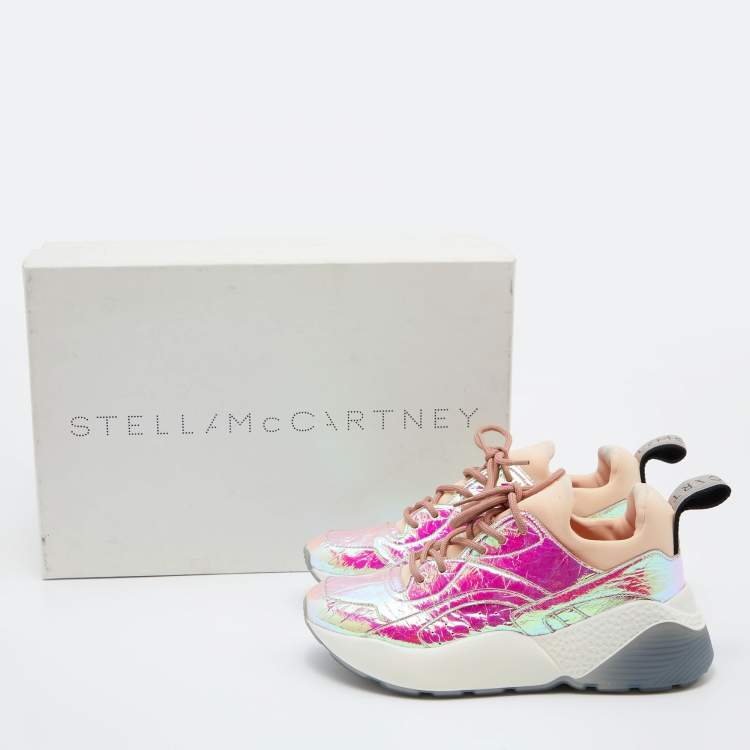 Pre Owned Stella McCartney Multicolor Holographic Faux Leather and Neoprene Sneakers Size 38