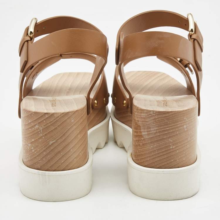 Pre Owned Stella McCartney Tan Faux Leather Elyse Buckle Platform Ankle Strap Sandals Size 39