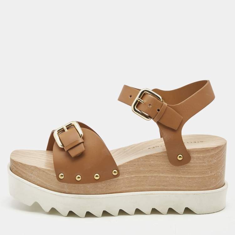 Stella McCartney Tan Faux Leather Elyse Buckle Platform Ankle Strap ...