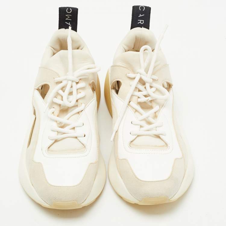 Pre Owned Stella McCartney White/Beige Faux Leather And Faux Suede Eclypse Low Top Sneakers Size 36