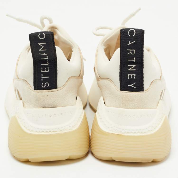 Pre Owned Stella McCartney White/Beige Faux Leather And Faux Suede Eclypse Low Top Sneakers Size 36