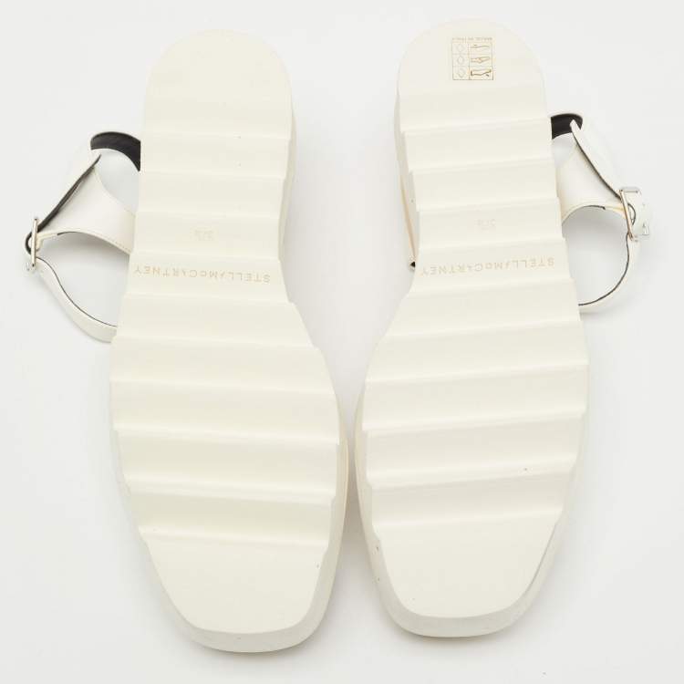 Pre Owned Stella McCartney White Faux Leather Ankle Strap Wedge Sandals Size 37.5