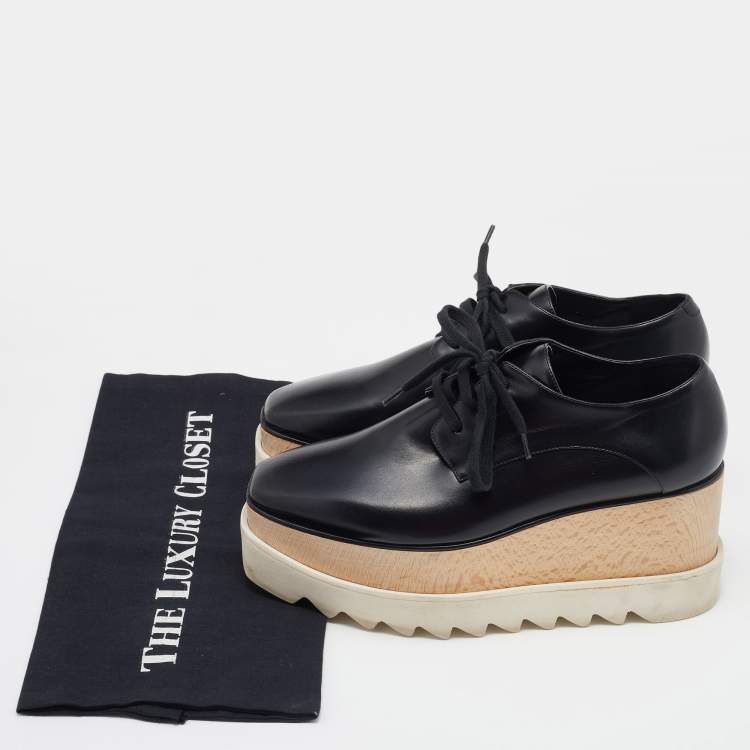 Pre Owned Stella McCartney Black Woven Faux Leather  Elyse Platform Derby Sneakers Size 37