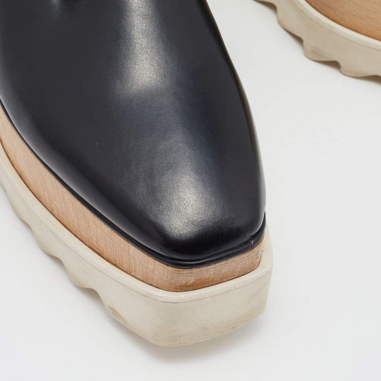 Pre Owned Stella McCartney Black Woven Faux Leather  Elyse Platform Derby Sneakers Size 37
