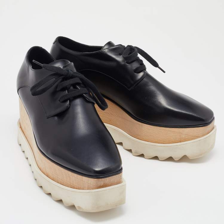 Pre Owned Stella McCartney Black Woven Faux Leather  Elyse Platform Derby Sneakers Size 37