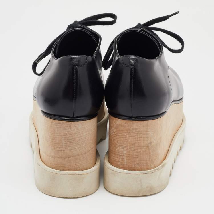 Pre Owned Stella McCartney Black Woven Faux Leather  Elyse Platform Derby Sneakers Size 37