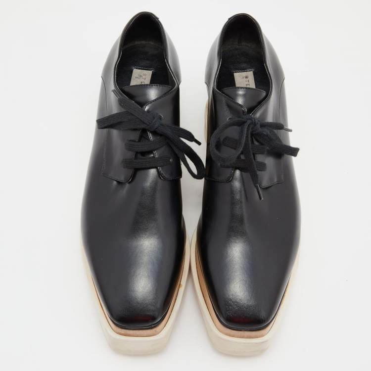 Pre Owned Stella McCartney Black Woven Faux Leather  Elyse Platform Derby Sneakers Size 37