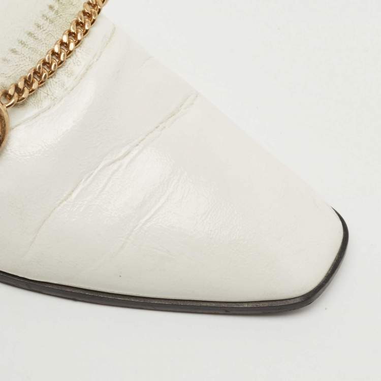Pre Owned Stella McCartney White Faux Leather Chain Detail Flat Mules Size 38