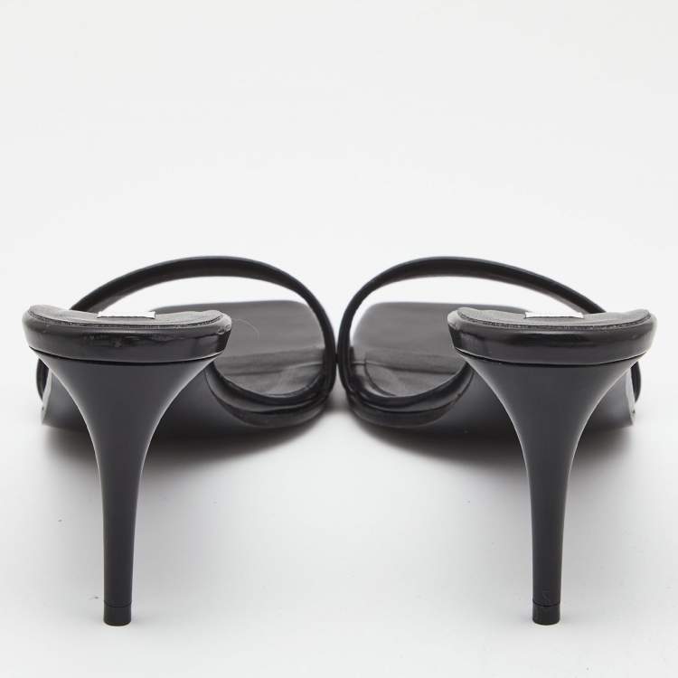 Pre Owned Stella McCartney Black Faux Leather Open Toe Slide Sandals Size 38.5