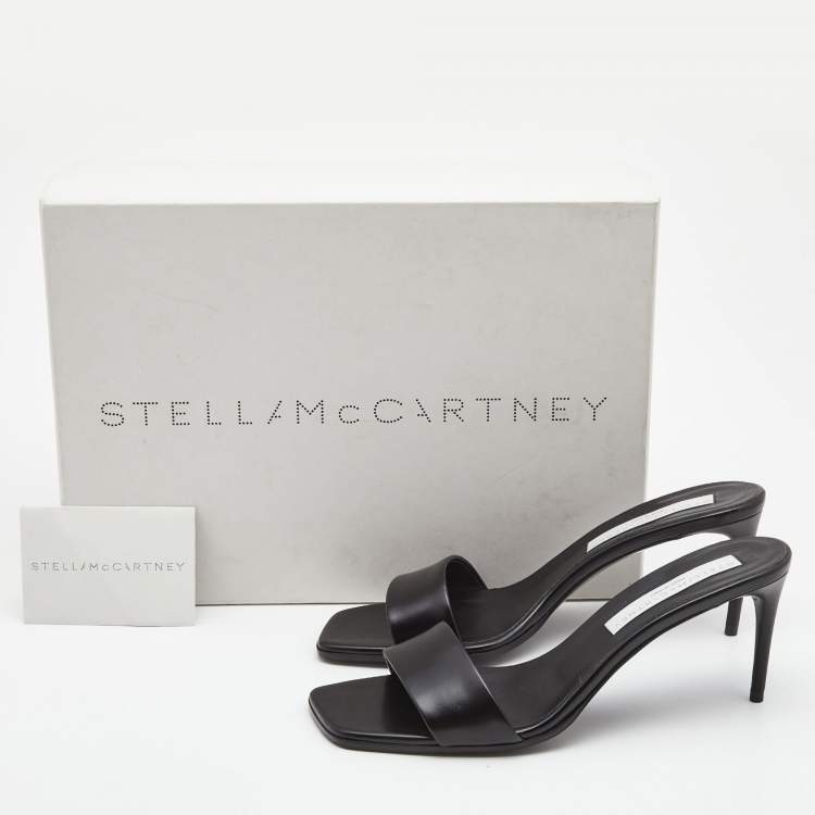 Pre Owned Stella McCartney Black Faux Leather Open Toe Slide Sandals Size 38.5