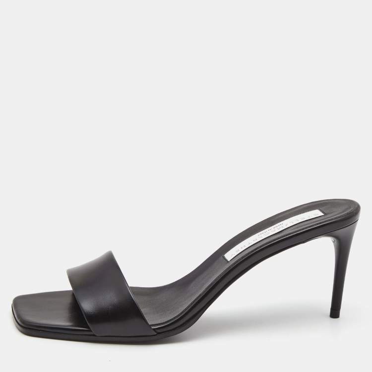 Pre Owned Stella McCartney Black Faux Leather Open Toe Slide Sandals Size 38.5
