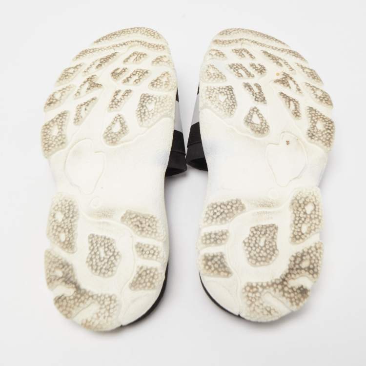 Pre Owned Stella McCartney Black/White Faux Suede And Canvas Logo Flat Slides Size 38