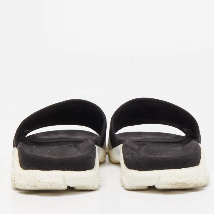 Pre Owned Stella McCartney Black/White Faux Suede And Canvas Logo Flat Slides Size 38