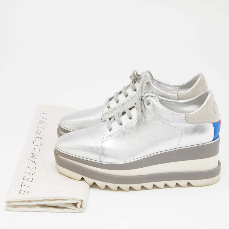 مملوكة مسبقًا Stella McCartney Metallic Silver Faux Leather and Faux Suede Elyse Sneakers Size 39