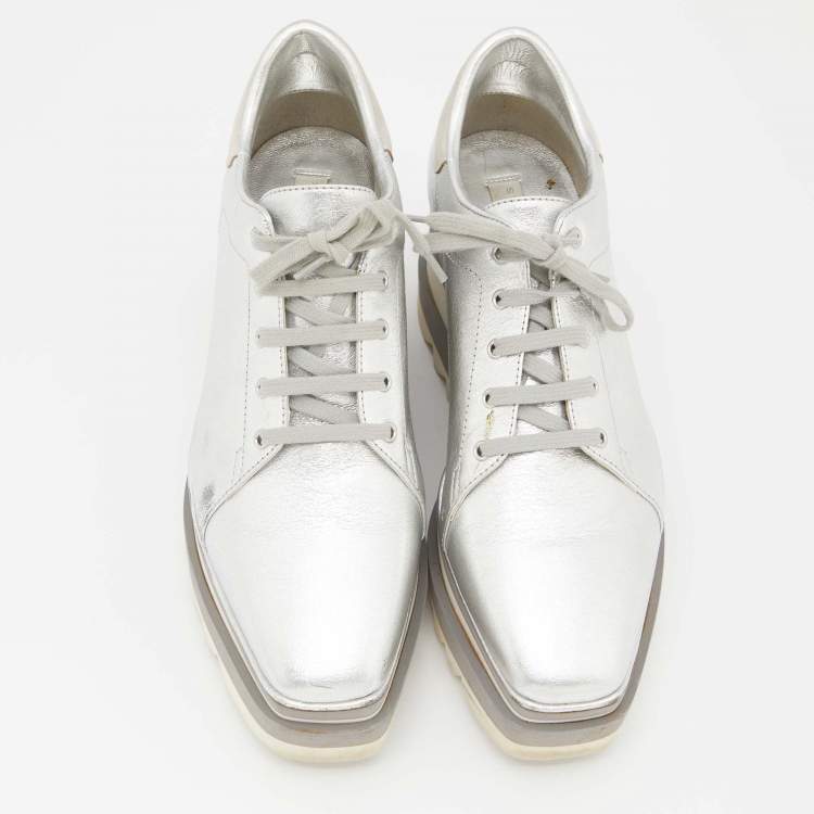 مملوكة مسبقًا Stella McCartney Metallic Silver Faux Leather and Faux Suede Elyse Sneakers Size 39
