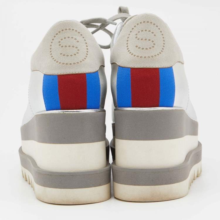 مملوكة مسبقًا Stella McCartney Metallic Silver Faux Leather and Faux Suede Elyse Sneakers Size 39