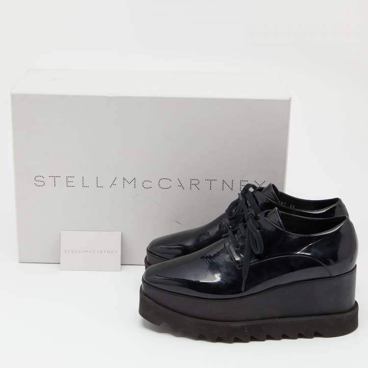 Pre Owned Stella McCartney Black Faux Patent Leather Elyse Platform Derby Size 38