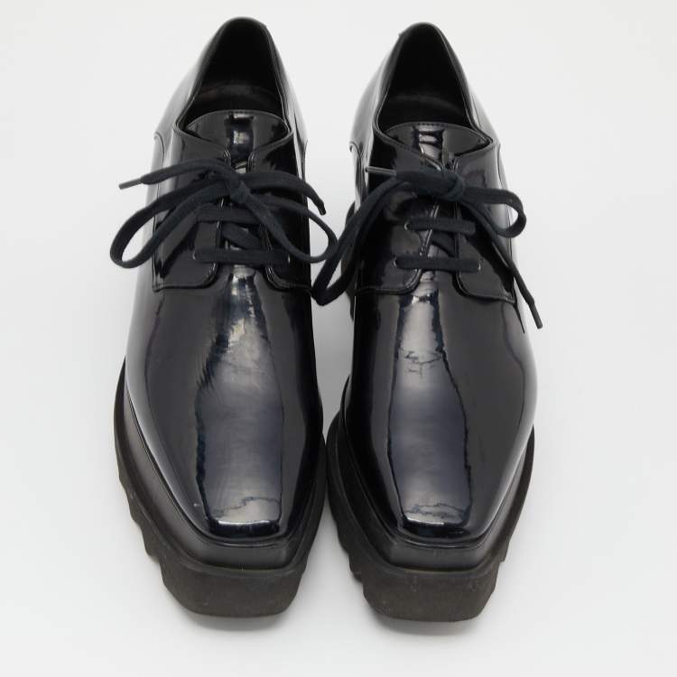 Pre Owned Stella McCartney Black Faux Patent Leather Elyse Platform Derby Size 38