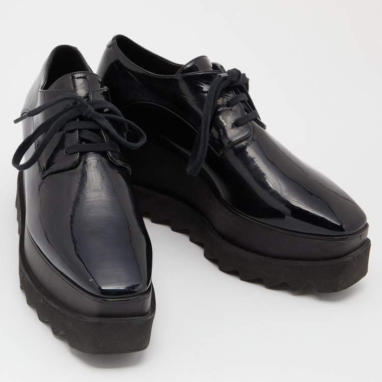 Pre Owned Stella McCartney Black Faux Patent Leather Elyse Platform Derby Size 38