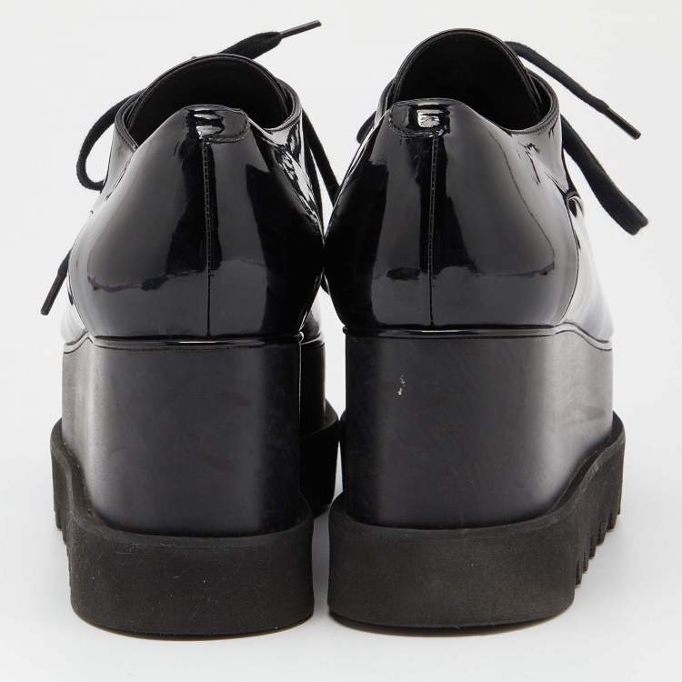 Pre Owned Stella McCartney Black Faux Patent Leather Elyse Platform Derby Size 38