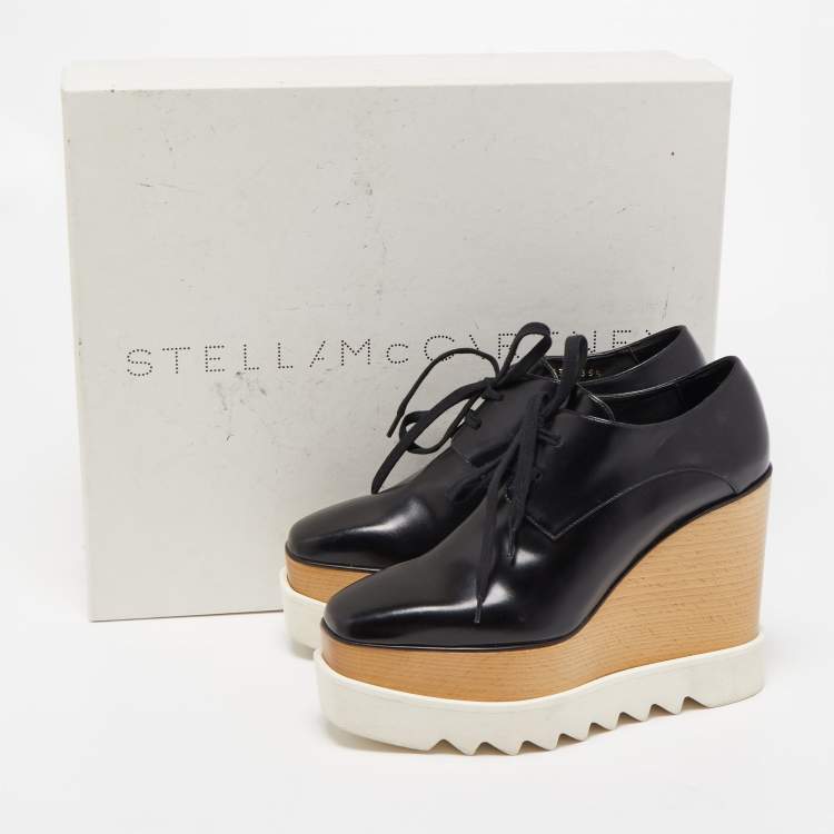Pre Owned Stella McCartney Black Faux Leather Elyse Platform Derby Sneakers Size 35.5