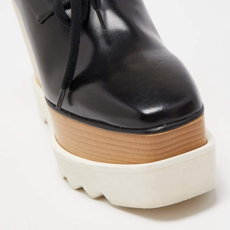 Pre Owned Stella McCartney Black Faux Leather Elyse Platform Derby Sneakers Size 35.5