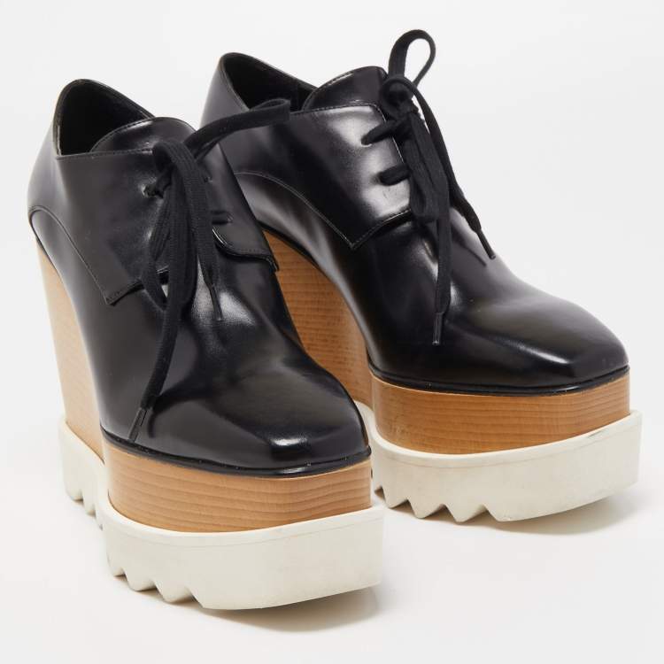 Pre Owned Stella McCartney Black Faux Leather Elyse Platform Derby Sneakers Size 35.5