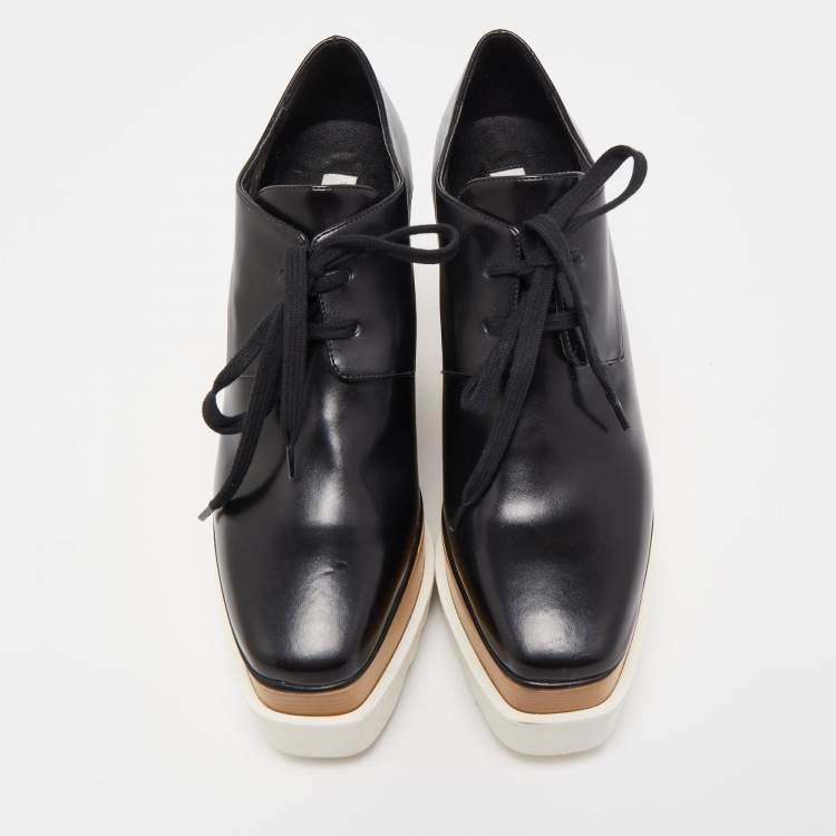 Pre Owned Stella McCartney Black Faux Leather Elyse Platform Derby Sneakers Size 35.5