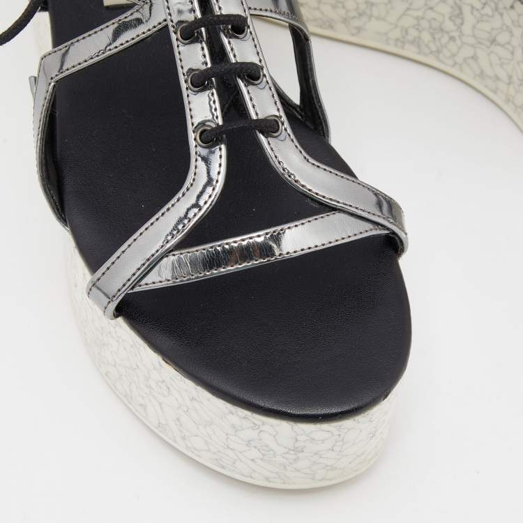 Pre Owned Stella McCartney Metallic Grey Faux Leather Hackney Platform Sandals Size 39
