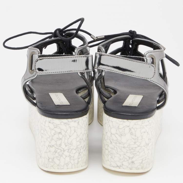 Pre Owned Stella McCartney Metallic Grey Faux Leather Hackney Platform Sandals Size 39