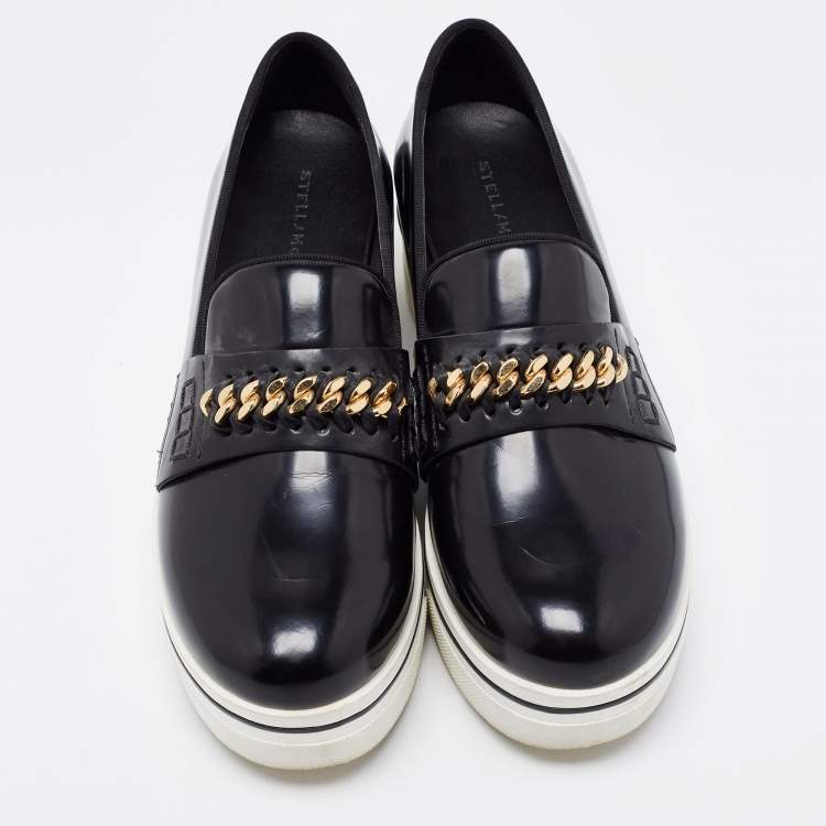 Pre Owned Stella McCartney Black Faux Leather Chain Link Platform Slip On Sneakers Size 39