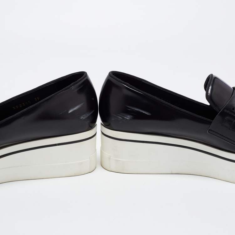 Pre Owned Stella McCartney Black Faux Leather Chain Link Platform Slip On Sneakers Size 39