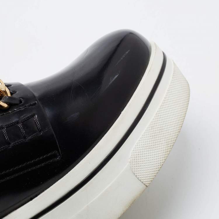 Pre Owned Stella McCartney Black Faux Leather Chain Link Platform Slip On Sneakers Size 39