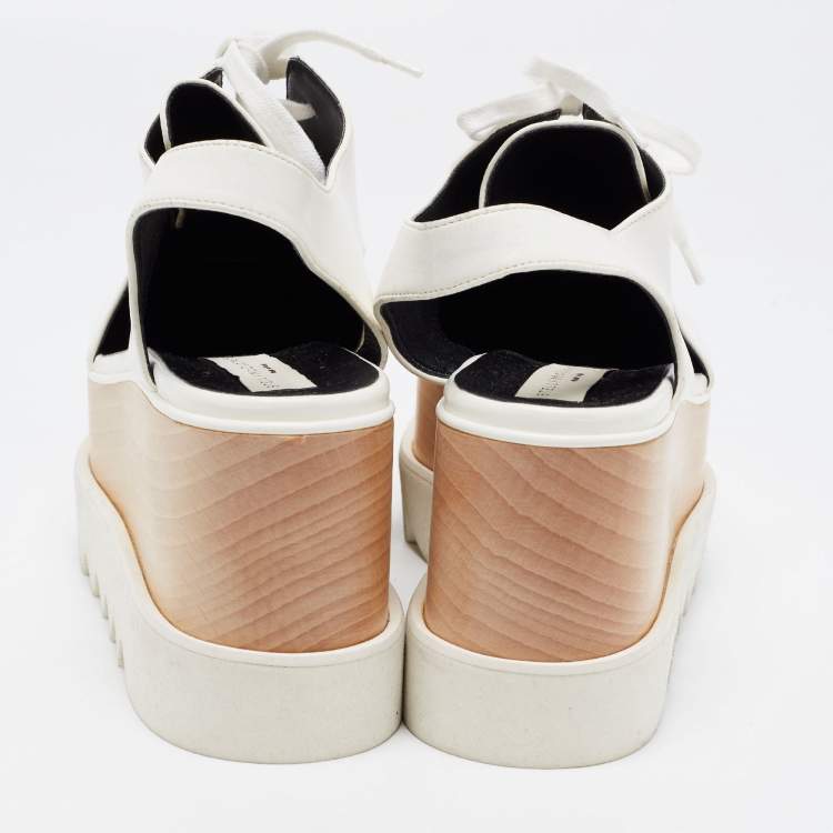 Pre Owned Stella McCartney White Faux Leather Elyse Cut Out Platform Derby Sneakers Size 38.5