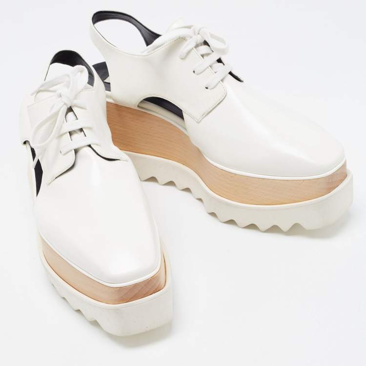 Pre Owned Stella McCartney White Faux Leather Elyse Cut Out Platform Derby Sneakers Size 38.5