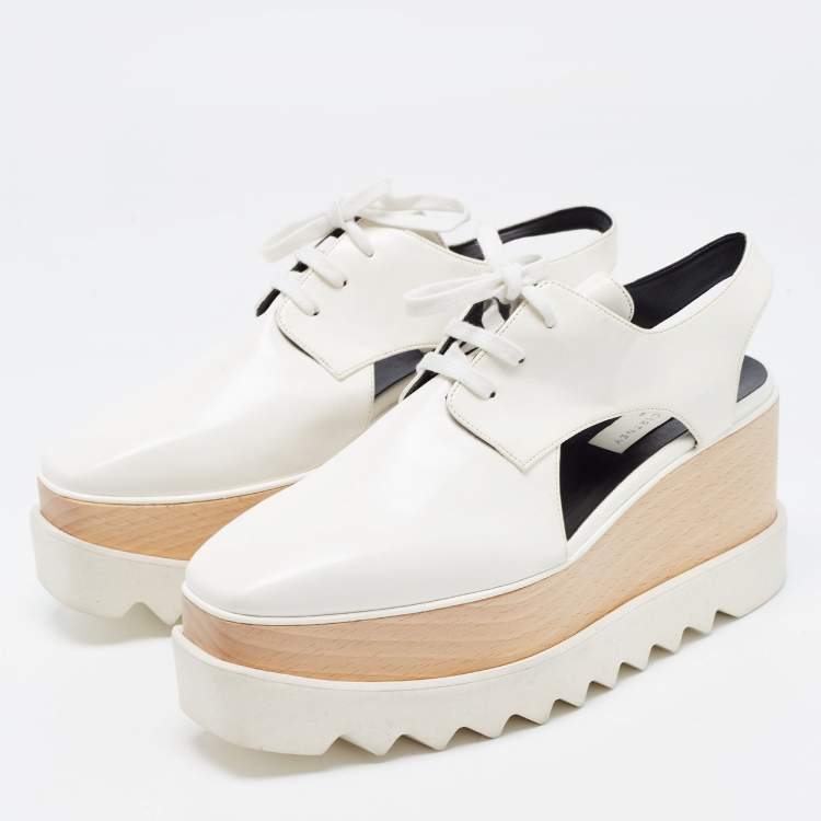 Pre Owned Stella McCartney White Faux Leather Elyse Cut Out Platform Derby Sneakers Size 38.5