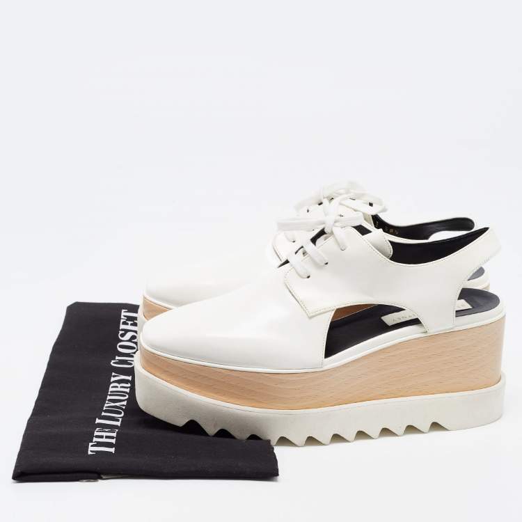 Pre Owned Stella McCartney White Faux Leather Elyse Cut Out Platform Derby Sneakers Size 38.5