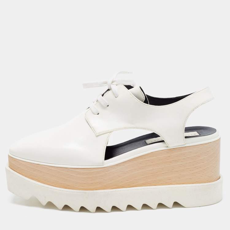 Pre Owned Stella McCartney White Faux Leather Elyse Cut Out Platform Derby Sneakers Size 38.5