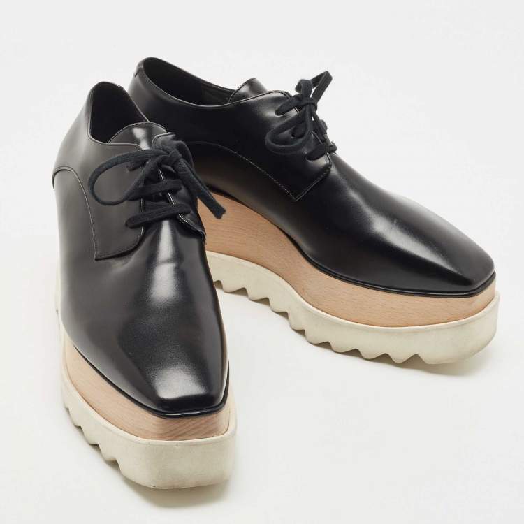 Pre Owned Stella McCartney Black Faux Leather Elyse Platform Derby Sneakers Size 40